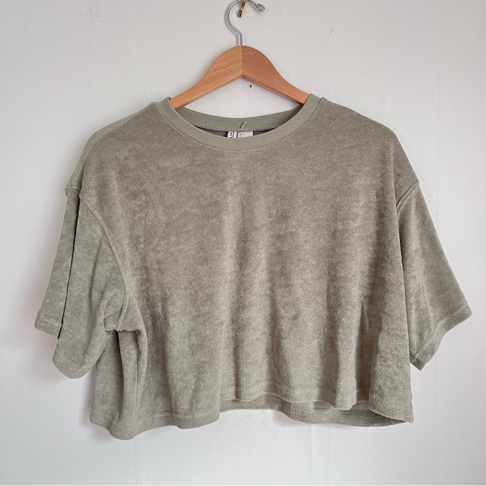 Sage cropped terry cloth top